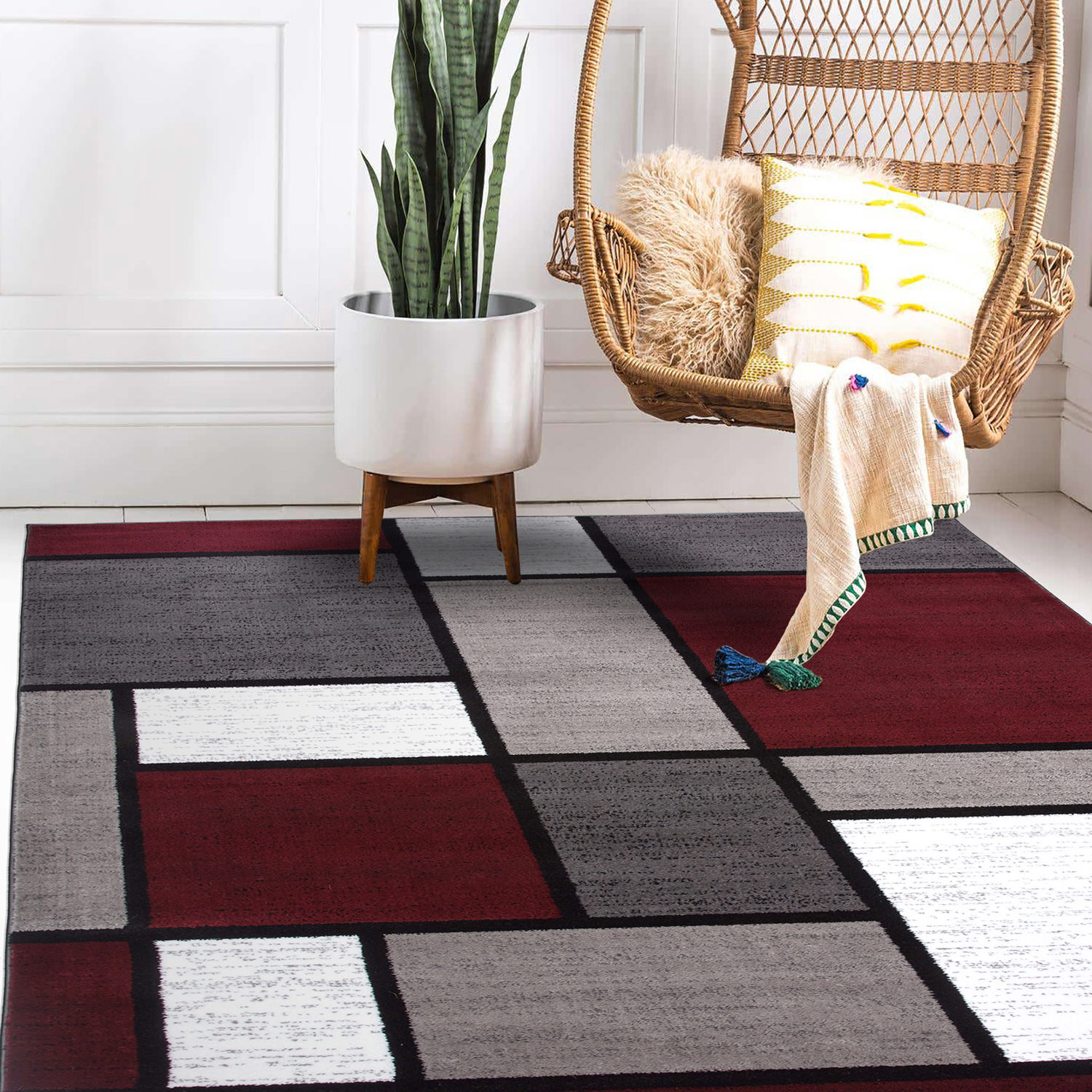 Rugshop Area Rug Contemporary Modern Boxed Color Block Rugs for Living Room 8X10