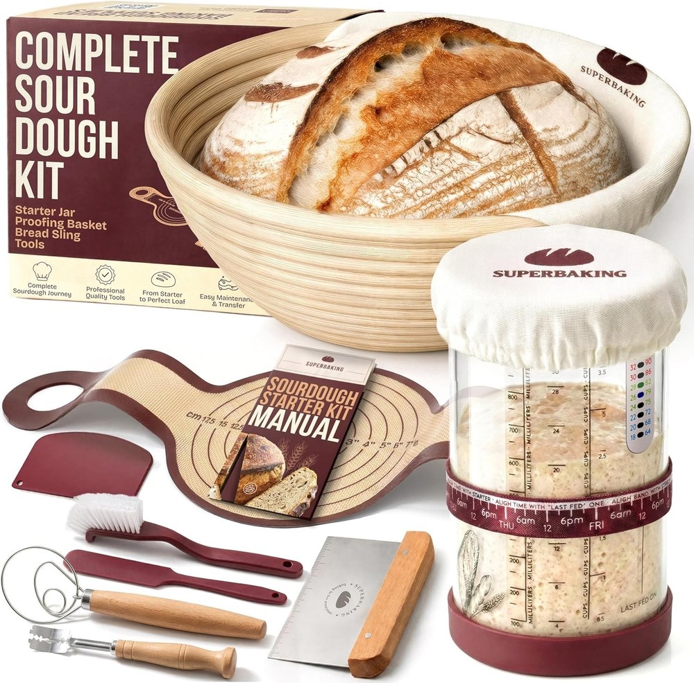 Sourdough Tools Bundle: Banneton Basket & Starter Jar