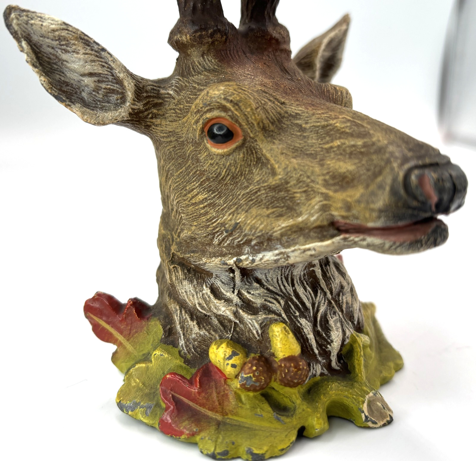 Antique Austrian Cold Painted Bronze Deer Head Stag Elk Pen Rest Holder Detail