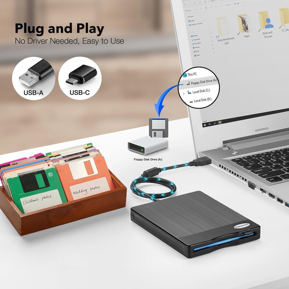 Floppy Disk Reader, 3.5 inch USB Type A&C External Floppy Disk Drive, 3 1/2 F...