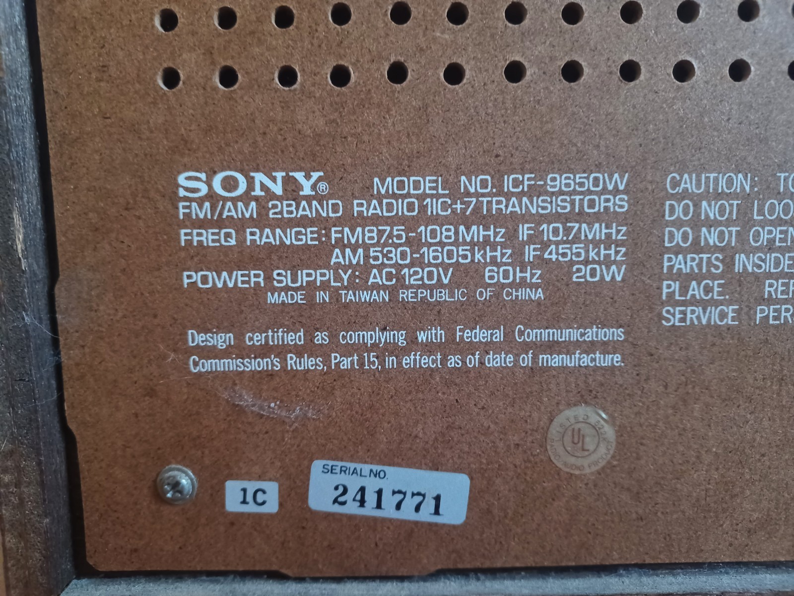 Sony Radio ICF-9650W AM/FM Tabletop Stereo Wood - Vintage - Works