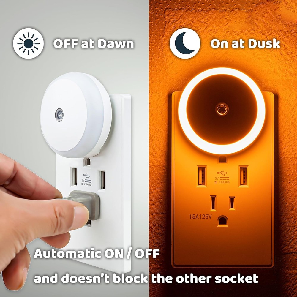 Amber Night Light Motion Sensor Night Light Plug for Bathroom, Kitchen, Hallway