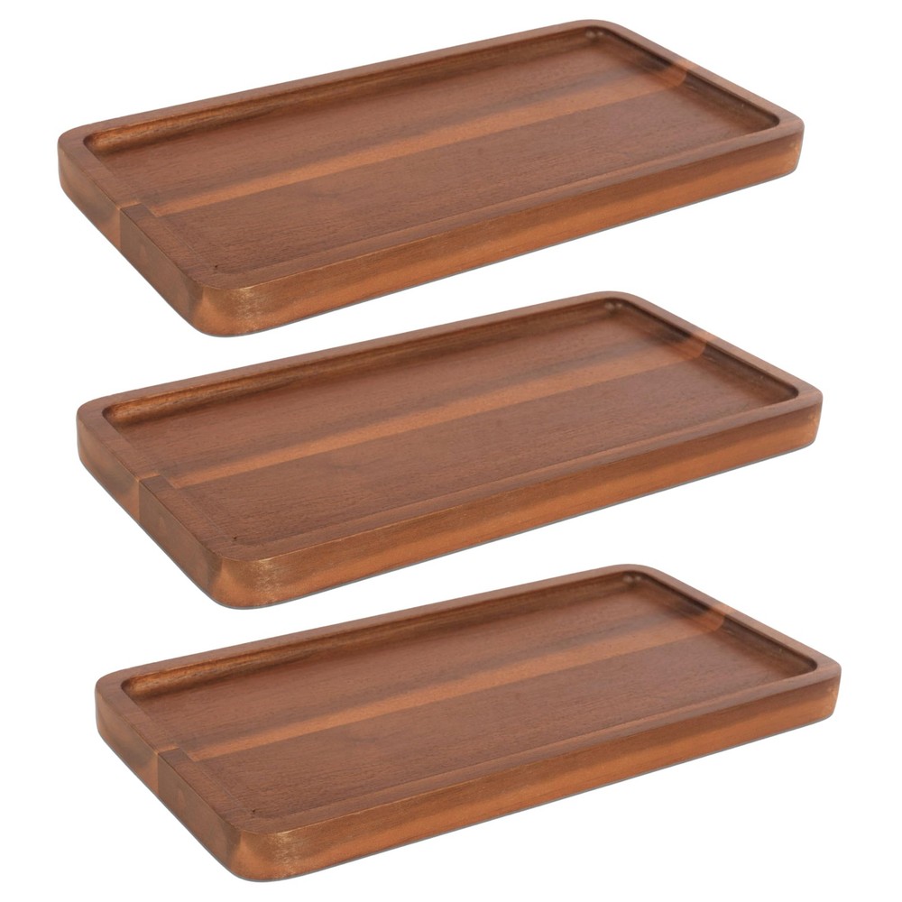 KOLWOVEN Solid Acacia Wood Serving Tray - 3 Pack, 11.8" x 5.9" Rectangular Wo...