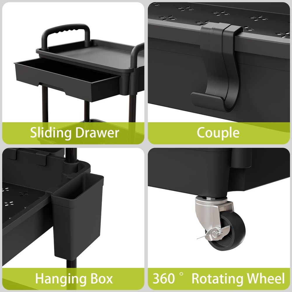 5 Tier Rolling Kitchen Storage Cart Organizer with Wheels Black Multi-Functional