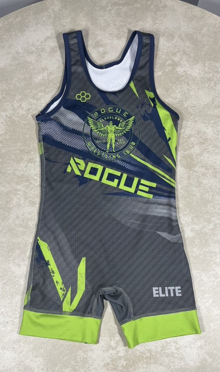 Rudis Rogue Wrestling Club Ohio Gray Navy Green Adult Singlet Size XXS 1212