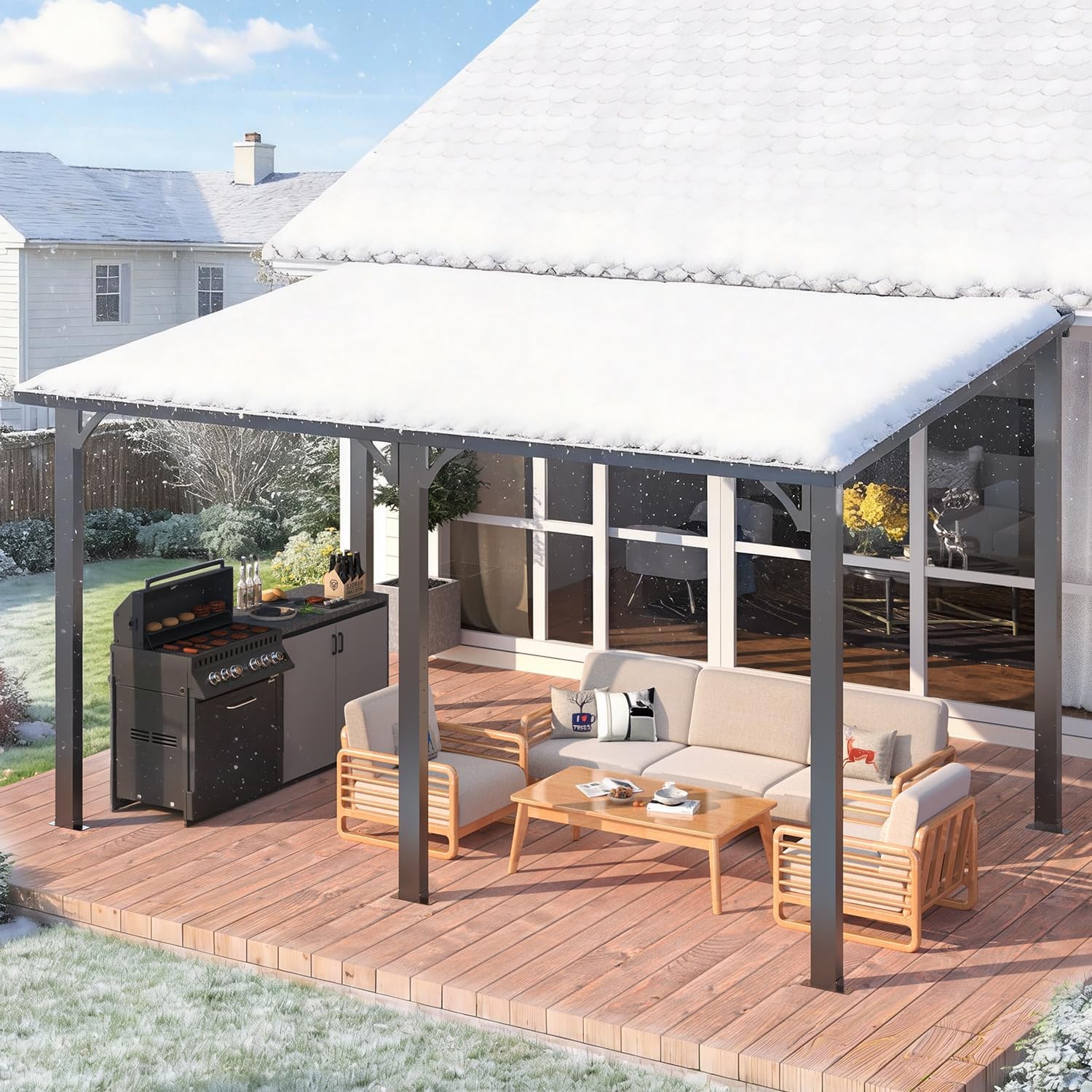Galvanized Steel Hardtop Lean-to Gazebo Patio Pergola Awning