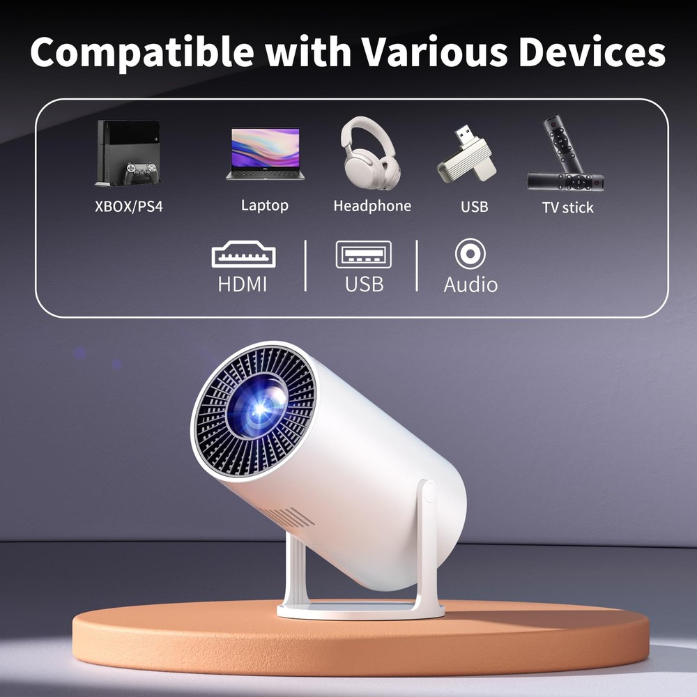 Mini Projector Portable Proyector 4K Support, Full HD 1080P Small Projector w...