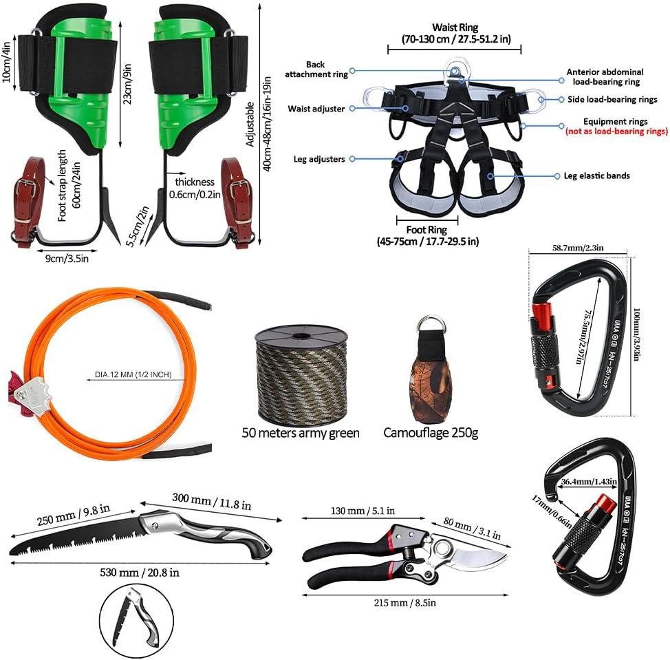 Tree Climbing Gear, Tree Climbing Spikes, with Adjustable Tree Climbing Equipmen