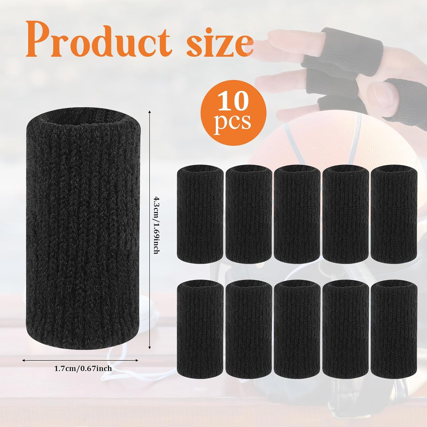 10-Pack Black Finger Sleeves for Sports, Compression Support & Protection