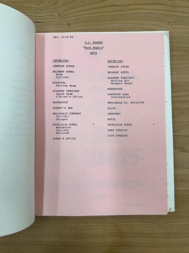 TJ HOOKER - WIlliam Shatner - Tv Show Script Final Draft - "Buck Rogers"