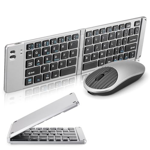Mini Rechargeable Foldable Bluetooth Keyboard and Mouse Combo, Portable grey