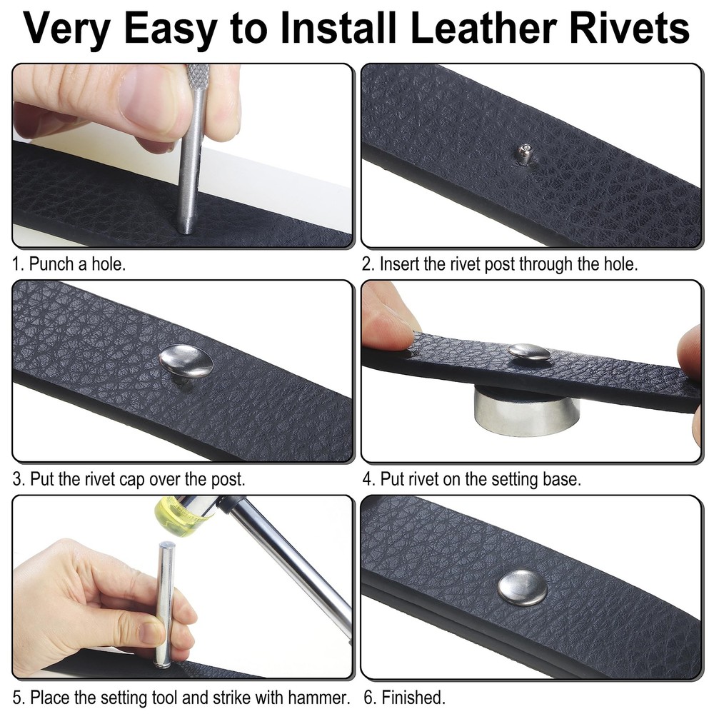 340 Sets Leather Rivets Kit Mixed Sizes Rivets for Leather Double Cap Rivets ...
