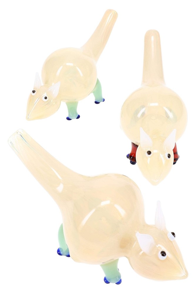 Silver Fumed Color Changing Glass Mouse Hand Pipe
