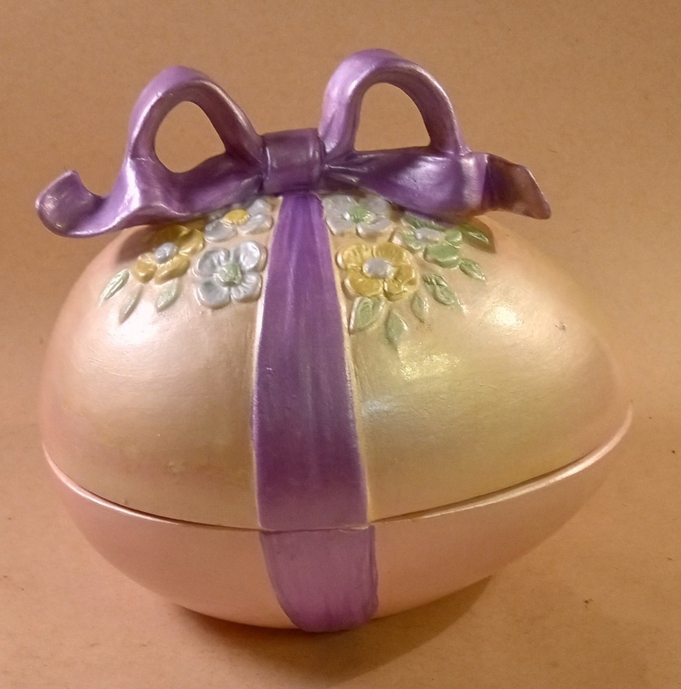 Easter Egg Lidded Candy Dish. Hand Painted. 6"x6". Oval