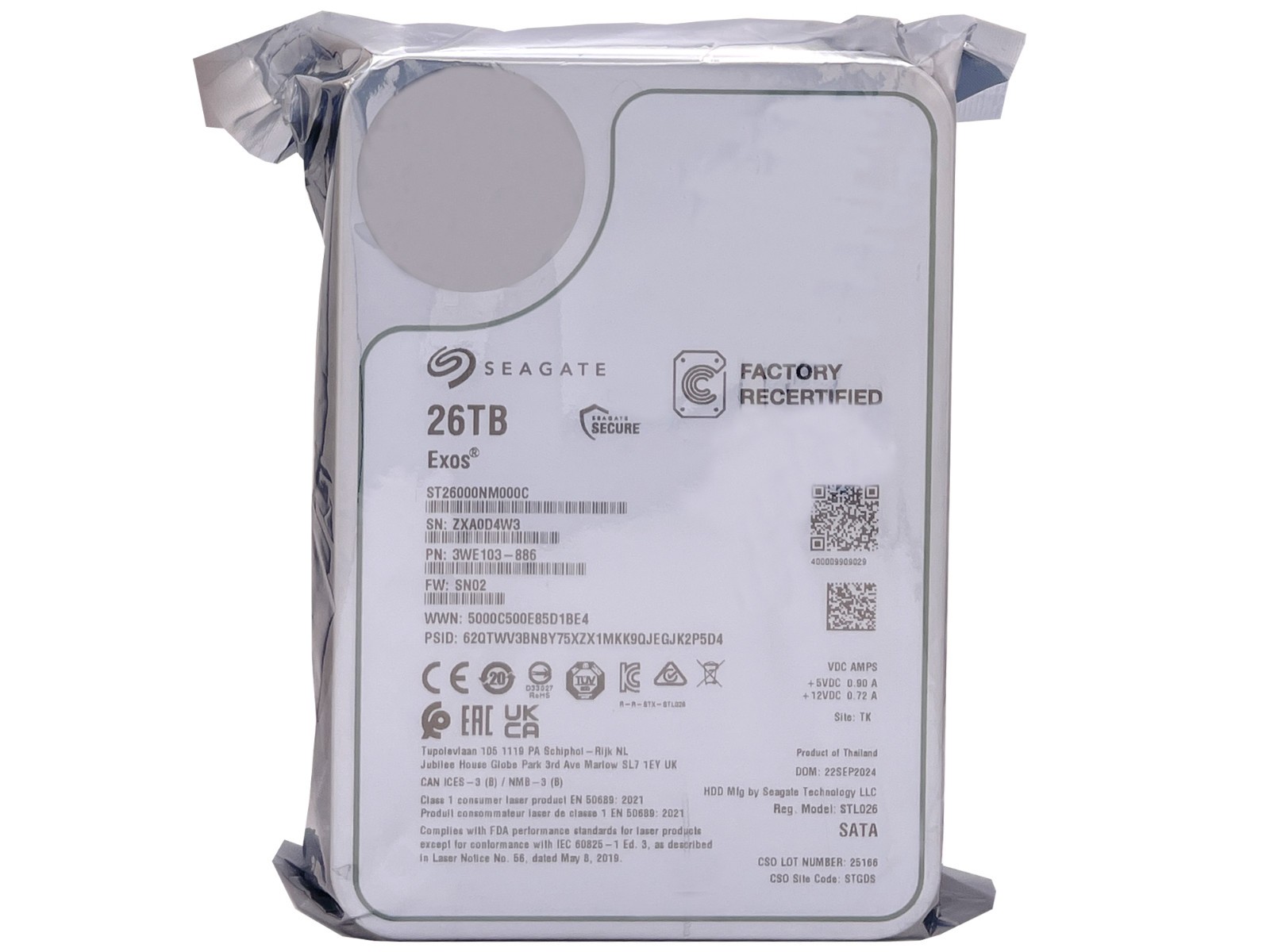 Seagate ST26000NM000C 26TB 256MB 7200RPM 3.5" SATA 6.0Gb/s Enterprise Hard Drive