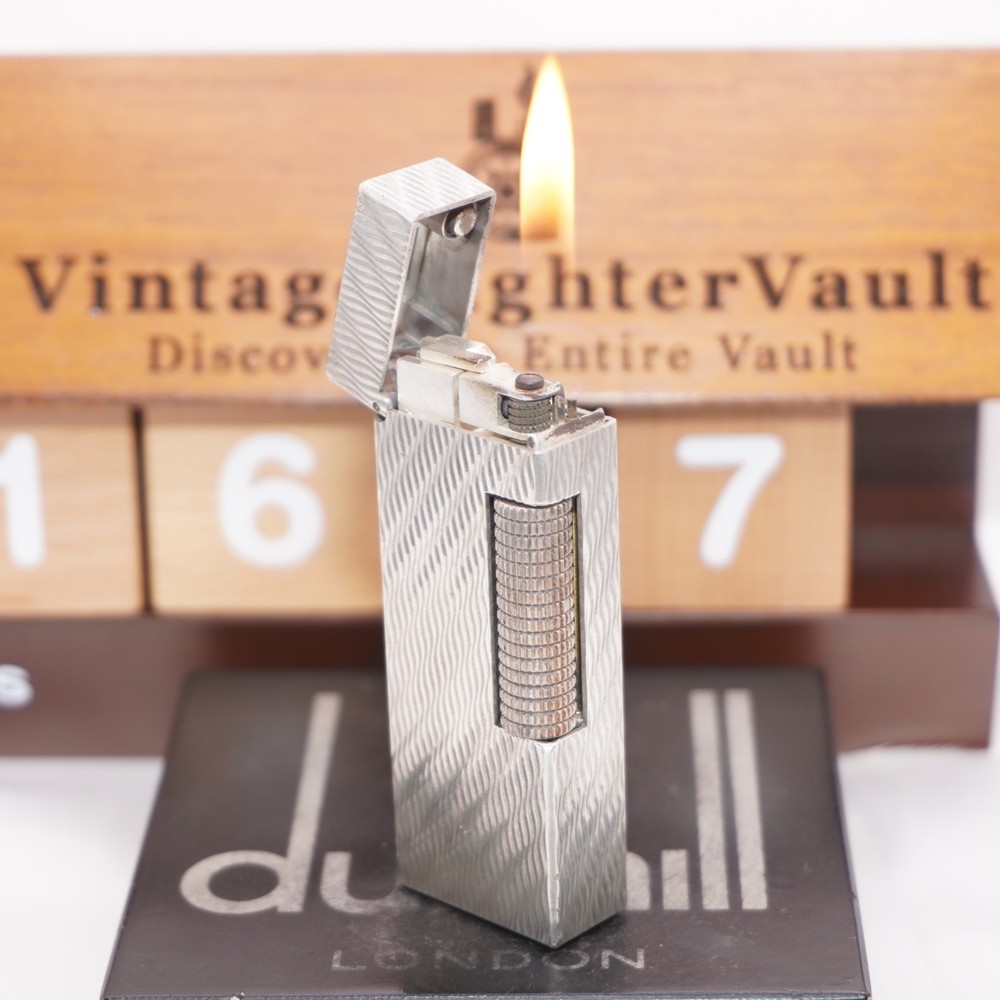 Dunhill Rollagas Lighter Silver WAV Pattern _Ultrasonically Cleaned_Working
