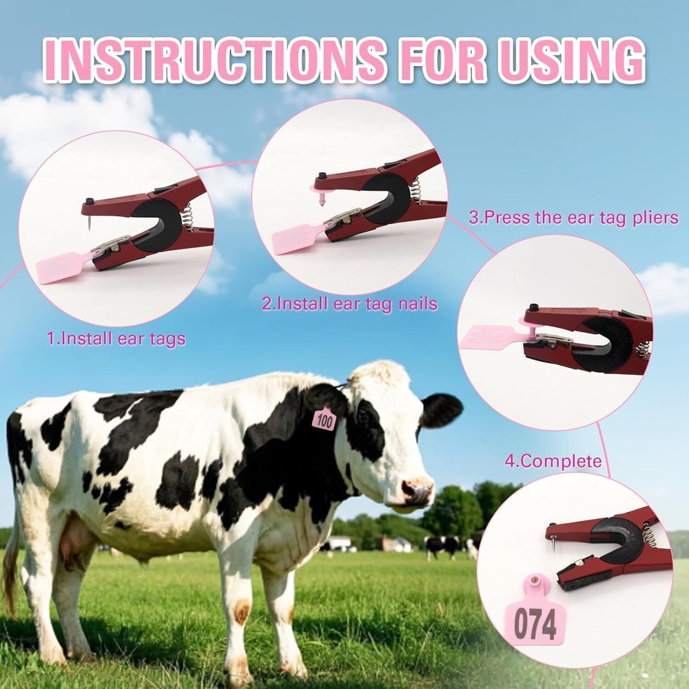 Durable Pink Plastic Cattle Tag Kit with Applicator - Track Your Herd Safely