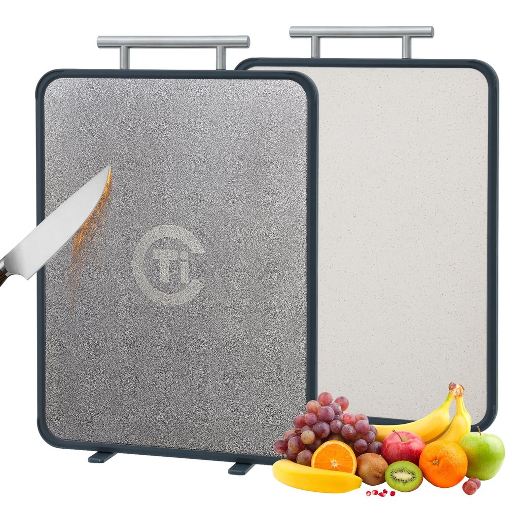 Titanium Cutting Board for Kitchen- Double Sided Cutting Board with Stand, Te...
