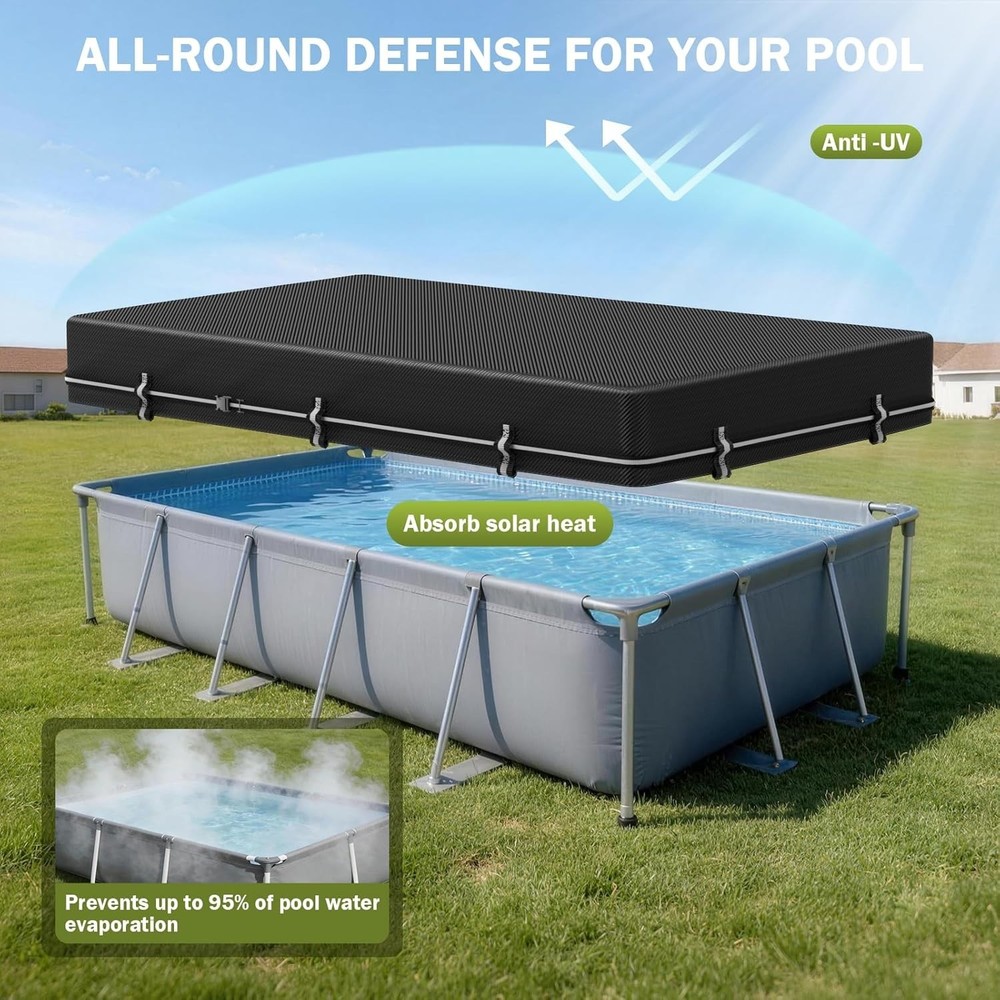 8x14Ft Rectangular Pool Cover Solar Waterproof Windproof Dustproof Winter UV ...