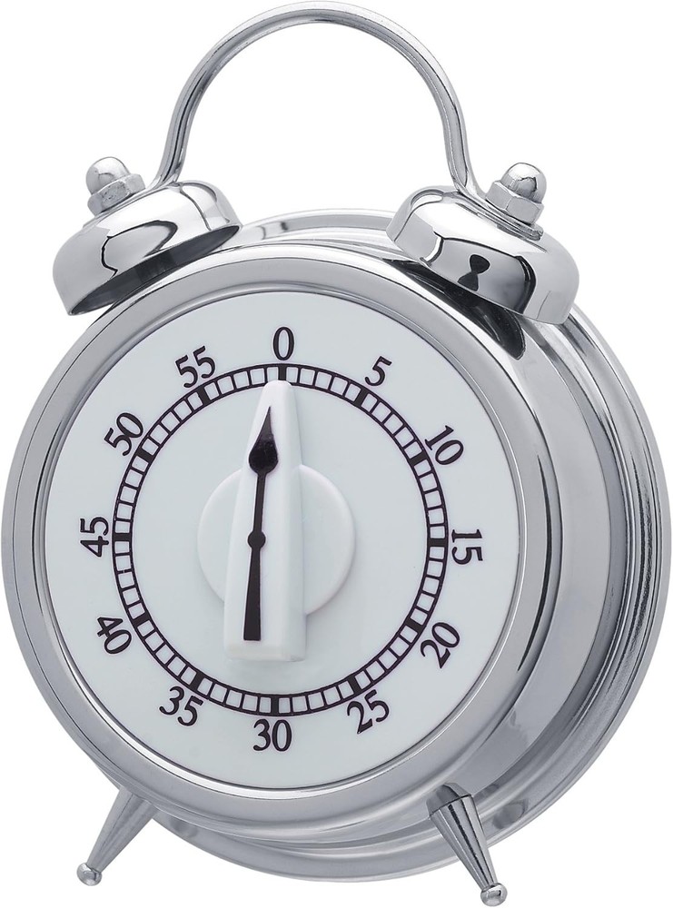 Kitchen Timer Retro Clock Manual Wind-Up Mechanical Alarm Counting 60 Min Silver