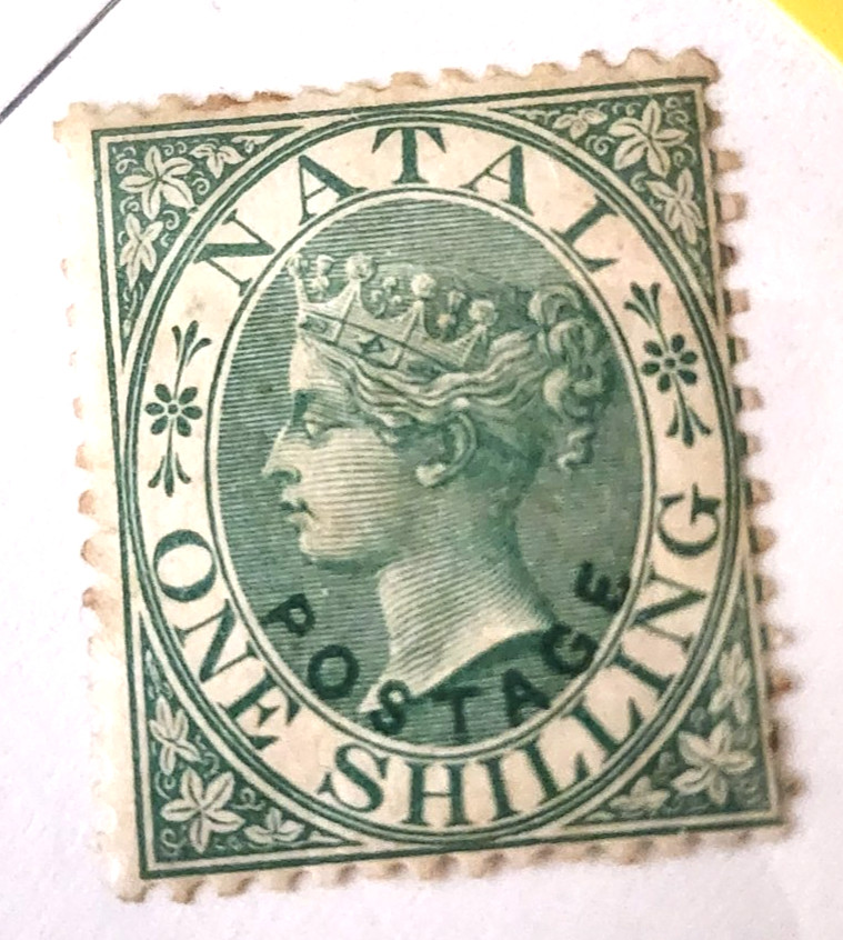 SINGLE NATAL ONE SHILLING GREEN POSTAGE STAMP - USED