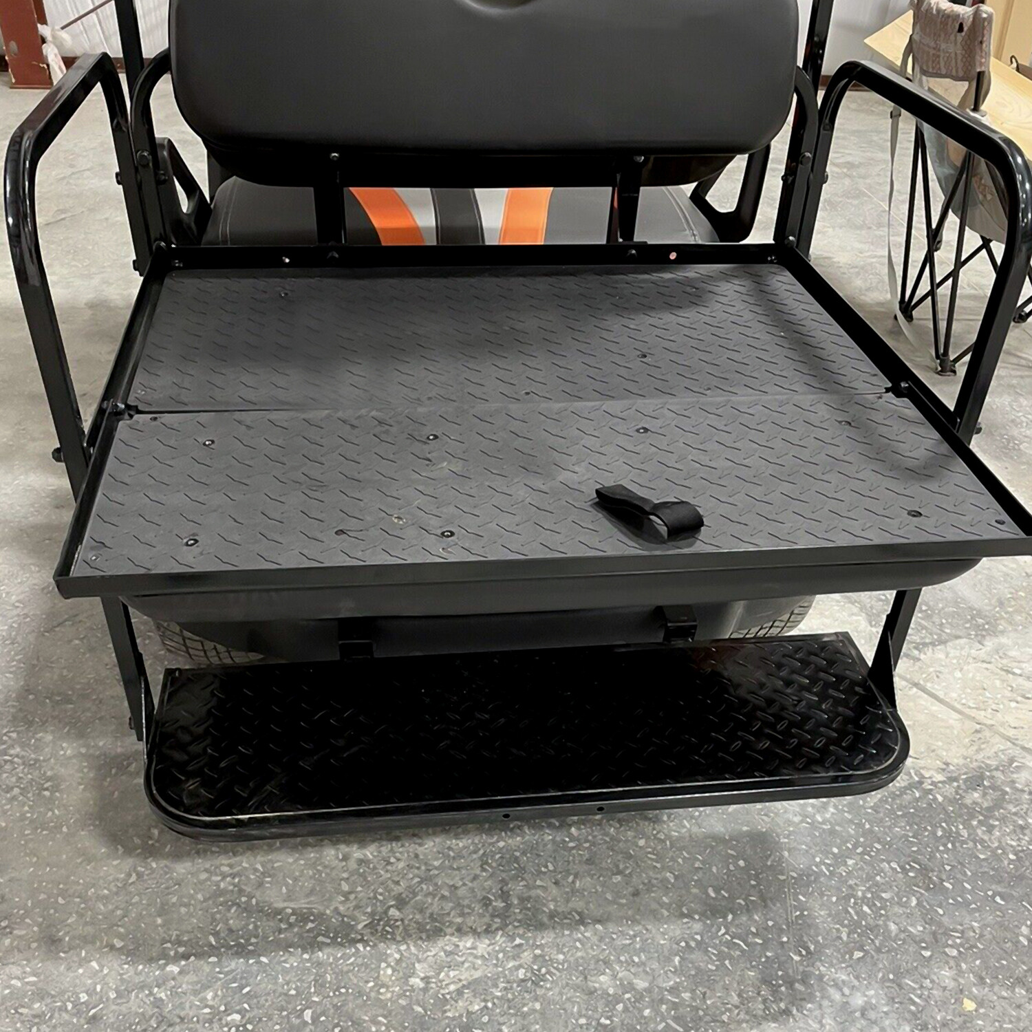 For EZGO TXT Golf Cart Flip Folding Rear Back Seat with Roof Support Kit - Black