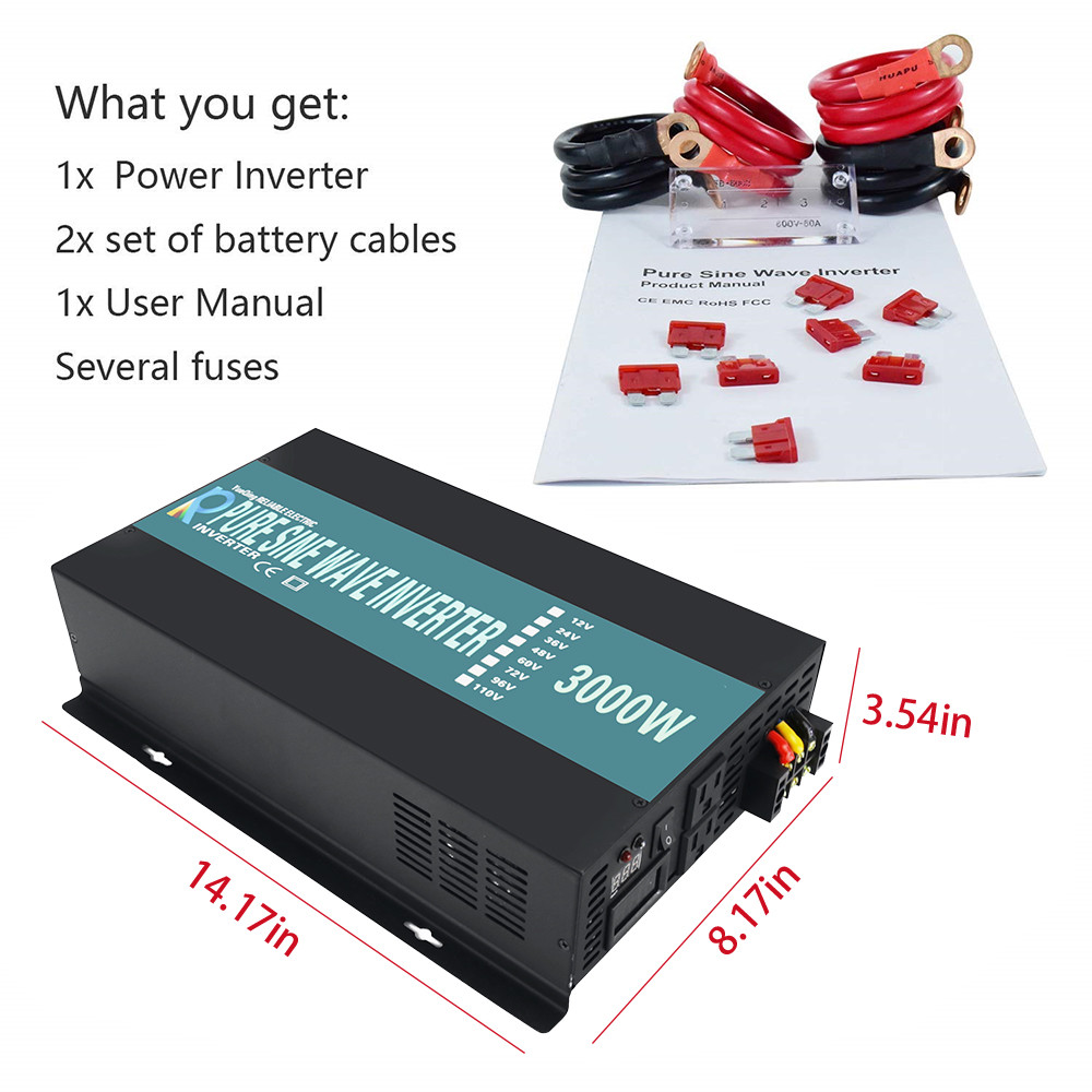 Reliable Pure Sine Wave Power Inverter 2500w 3000w 3500w 4000w 12V 24V Converter