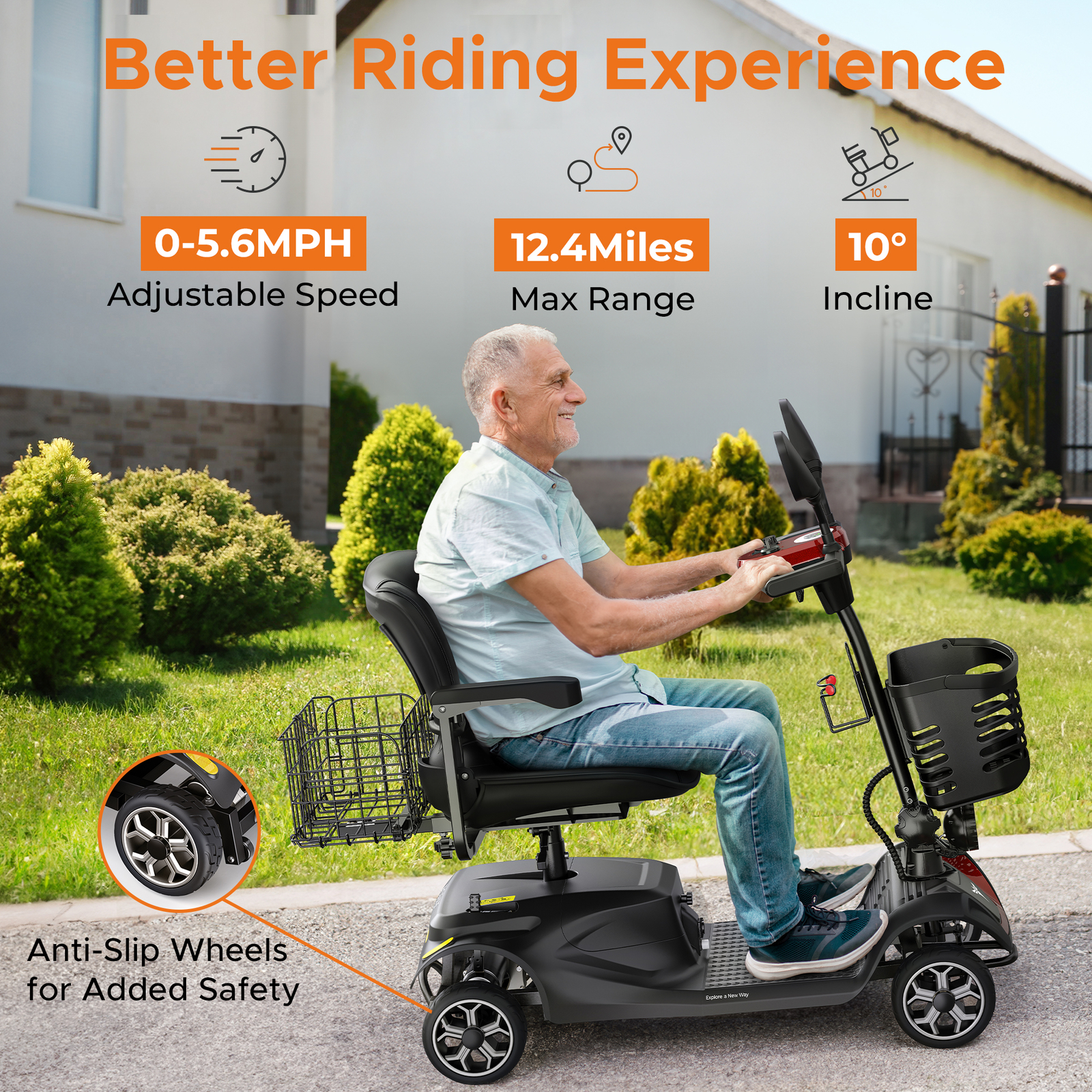 MAX 330lb 4 Wheel Electric Wheelchair 24V Folding Senior Electric Scooter
