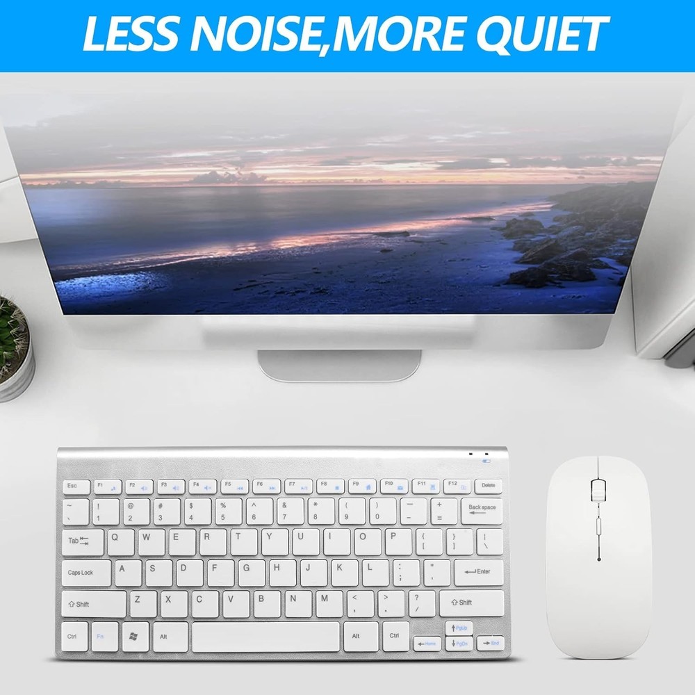 Ambidextrous Wireless Keyboard and Mouse Combo - Sleek Silver White Finish