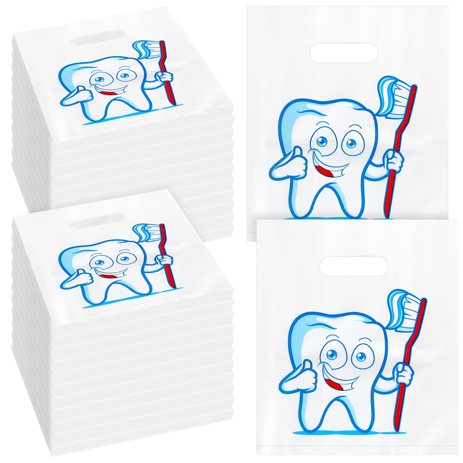 300 Pcs Tooth Merchandise Bags with Handles Plastic Dental Bags for Patients