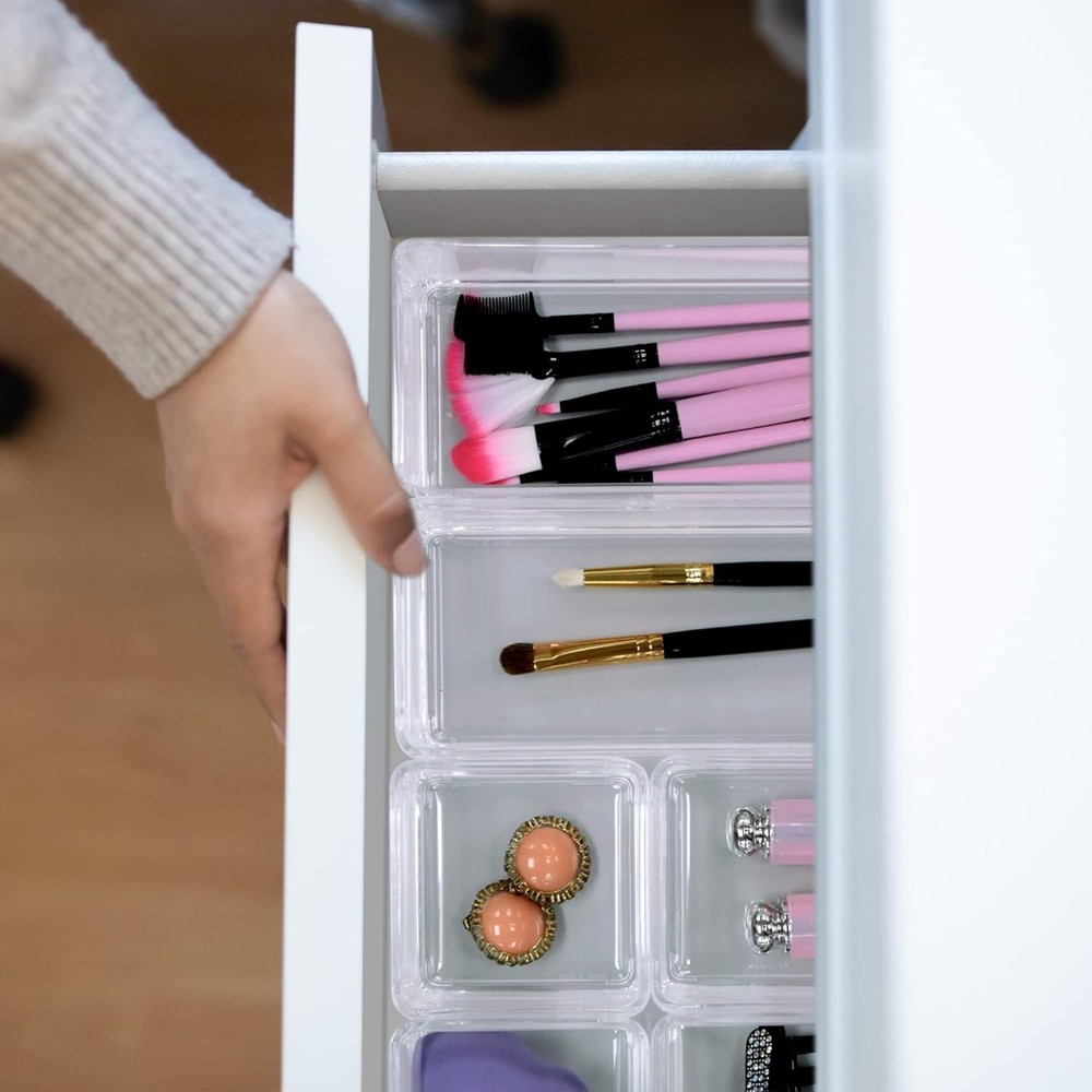 Durable Clear Plastic Organizers - 10-Piece Stackable Set for Stylish Storage