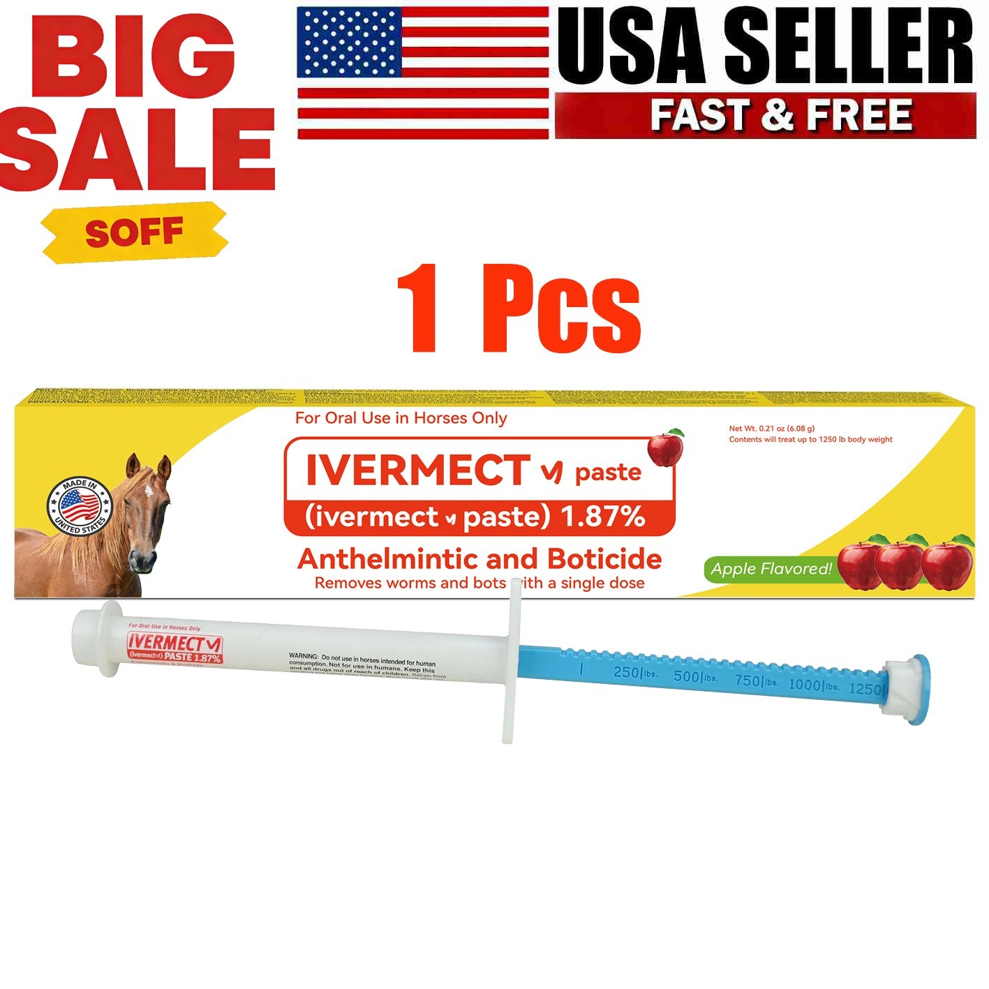 1 Pack In Box Paste Horse Dewormer Apple Flavor wormer EXP1/2028
