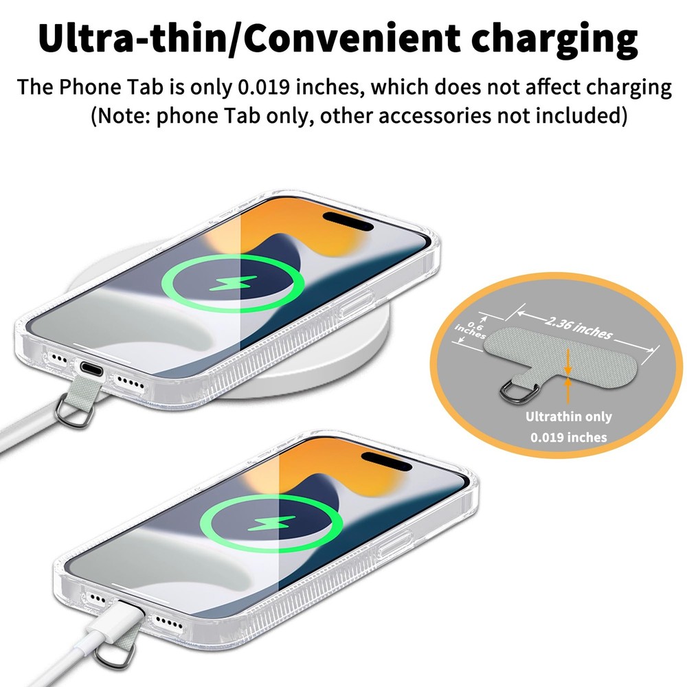 TACOMEGE Phone Tether Tab for iPhone, Cell Free Size, Light Grey