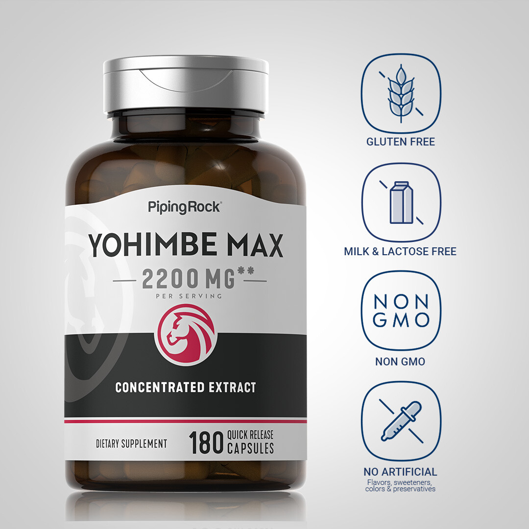 Yohimbe Extract for Men | 2200 mg | 180 Capsules | Non-GMO | By Piping Rock