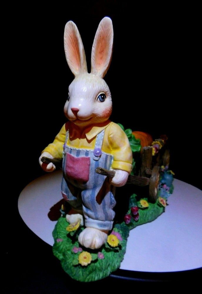 Vintage Bunny Rabbit Pulling Long Carrot Candle Holders Easter Tabletop Decor