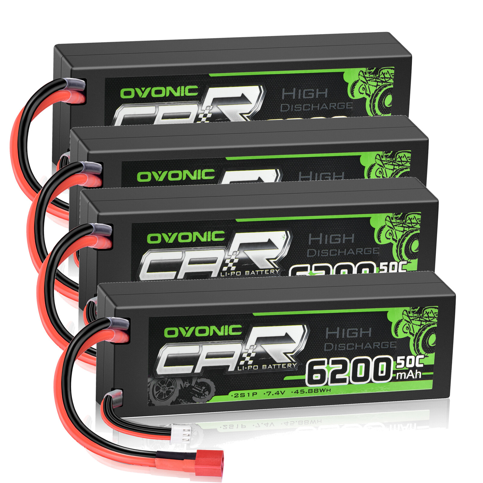 4X OVONIC 50C 6200mAh 2S 7.4V Lipo Battery Deans for Traxxas Slash RC Car