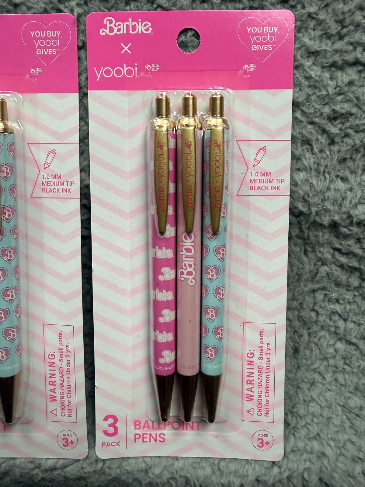 Barbie x Yoobi Retractable Ballpoint Pens 3 Pack 1.0mm Black Ink New Sealed