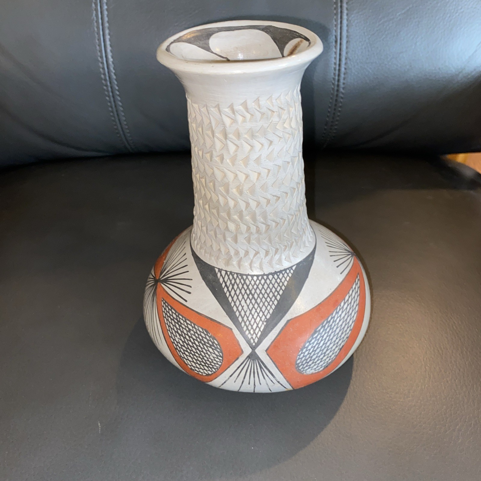 Hand Crafted Pottery Vase, Native American Hopi Mata Ortiz , 7" Tall, Signed