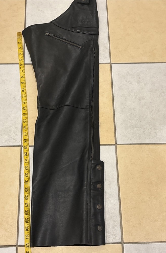 HUGGER Vintage Black Leather Chaps Size Large