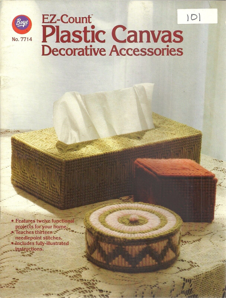 BOYE EZ-COUNT PLASTIC CANVAS DECORATIVE ACCESSORIES  PATTERN LEAFLET #7714 ©1982