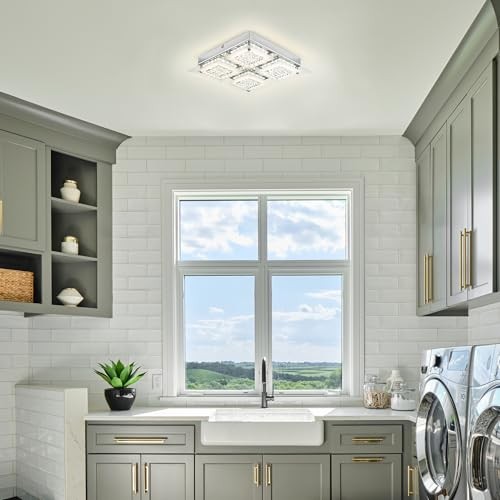 Bathroom Ceiling Light Crystal Flush Mount Ceiling Lights Square-14.17 inches-N