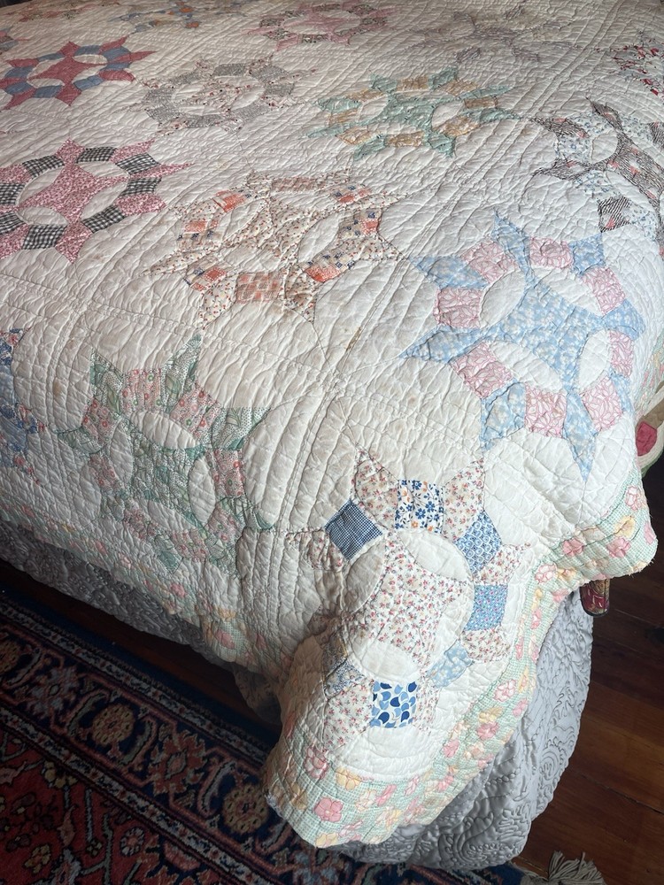 Vintage Handmade Quilt Feedsack Compass Patchwork