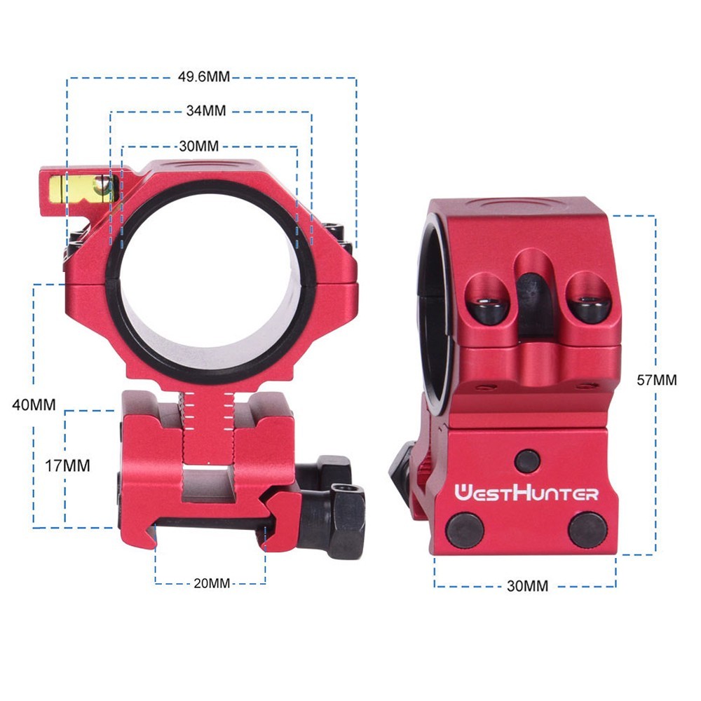 WestHunter 1"/30/34mm Scope Mount Rings Adjustable Picatinny Ring Bubble Level