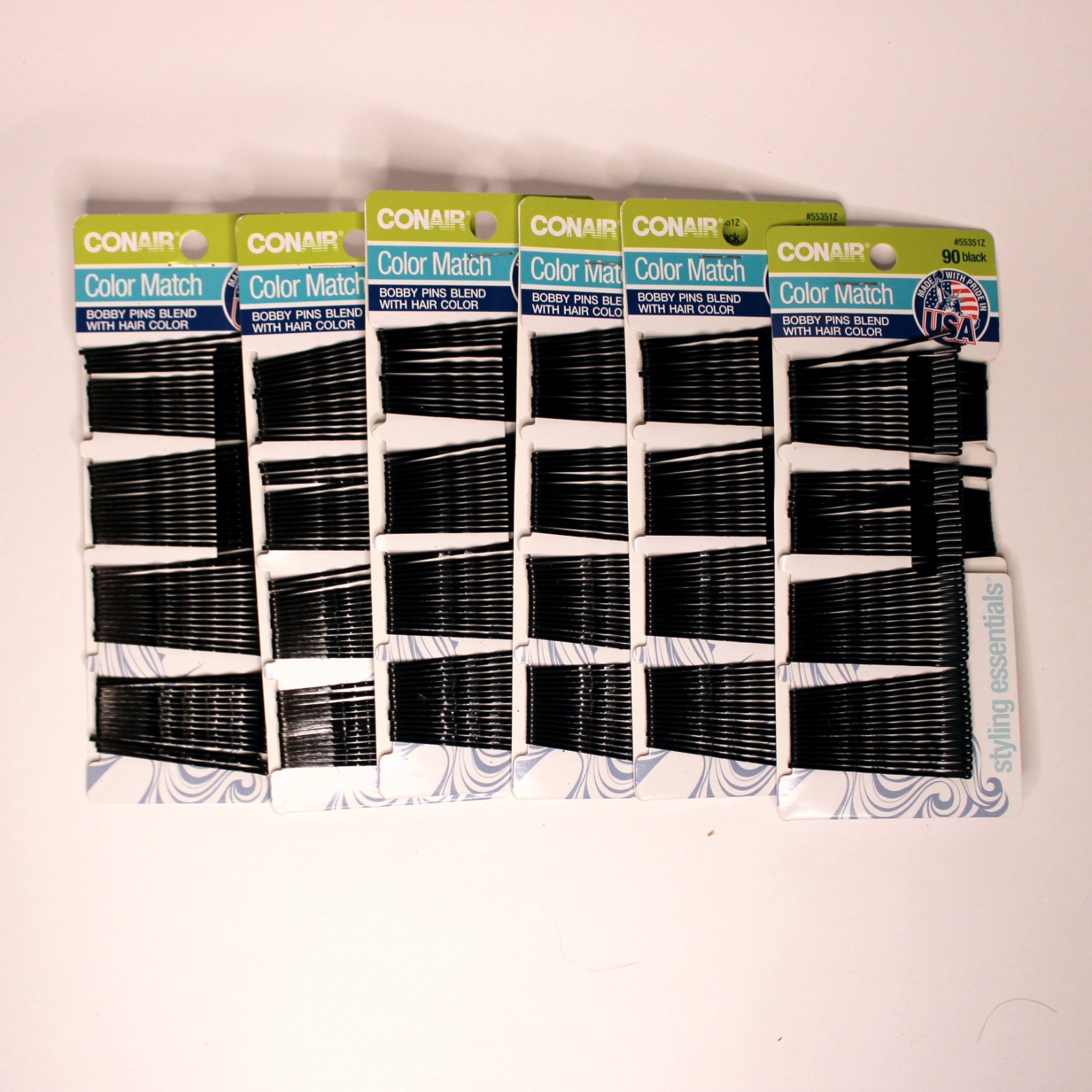Conair Bobby Pins Black 2" – 6 Packs (90 Each, 540 Total) – Made in USA – Secure
