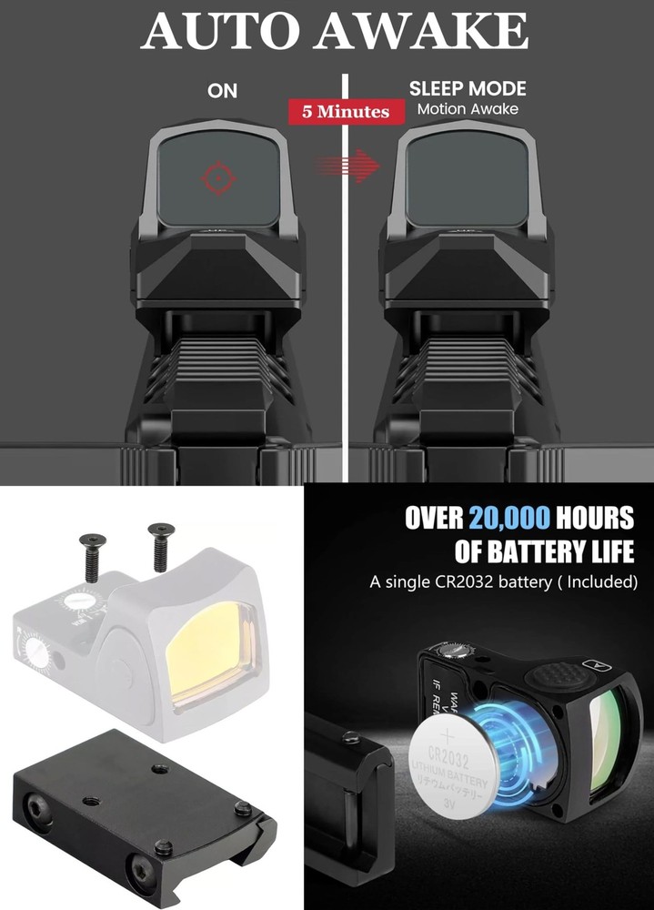 Shake Awake Reflex Sight 3 MOA Dot 32 MOA Circle Red/Green Dot Scope for RMR ...