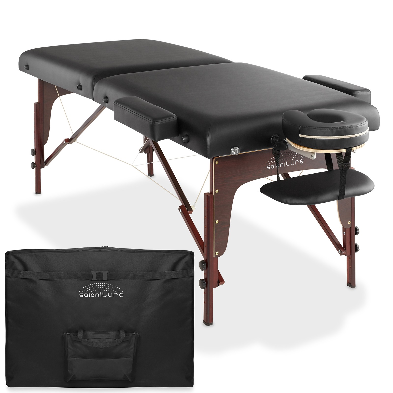 Professional Portable Lightweight Bi-Fold Massage Table w Reiki Panels - Black