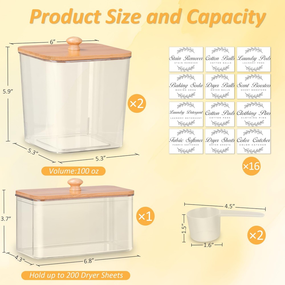 efluky 3 Pack Laundry Pods Container & Dryer Sheet Holder Set, Clear Laundry ...