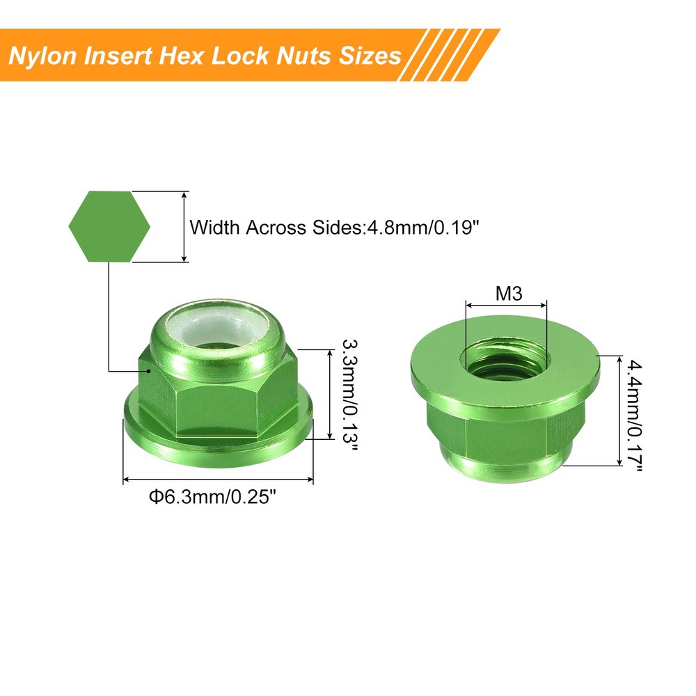 Nylon Insert Hex Lock Nuts, 10pcs - M2.5x0.45mm Self-Locking Nut(Green)