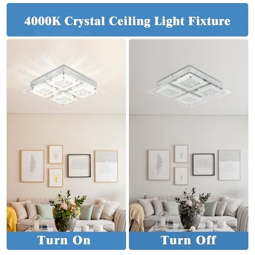 Bathroom Ceiling Light Crystal Flush Mount Ceiling Lights Square-14.17 inches-N