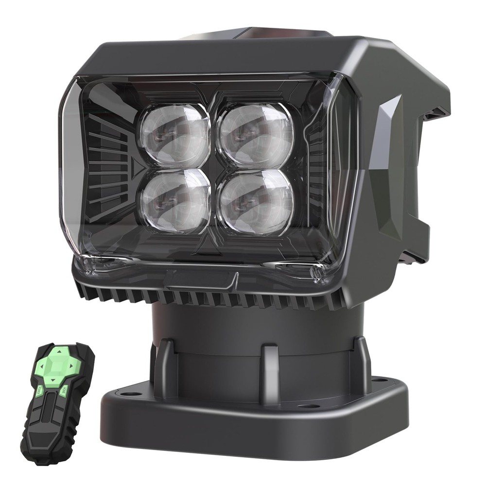 Remote Control LED Spotlight for Trucks Searchlight 50W, 360°Rotating Black